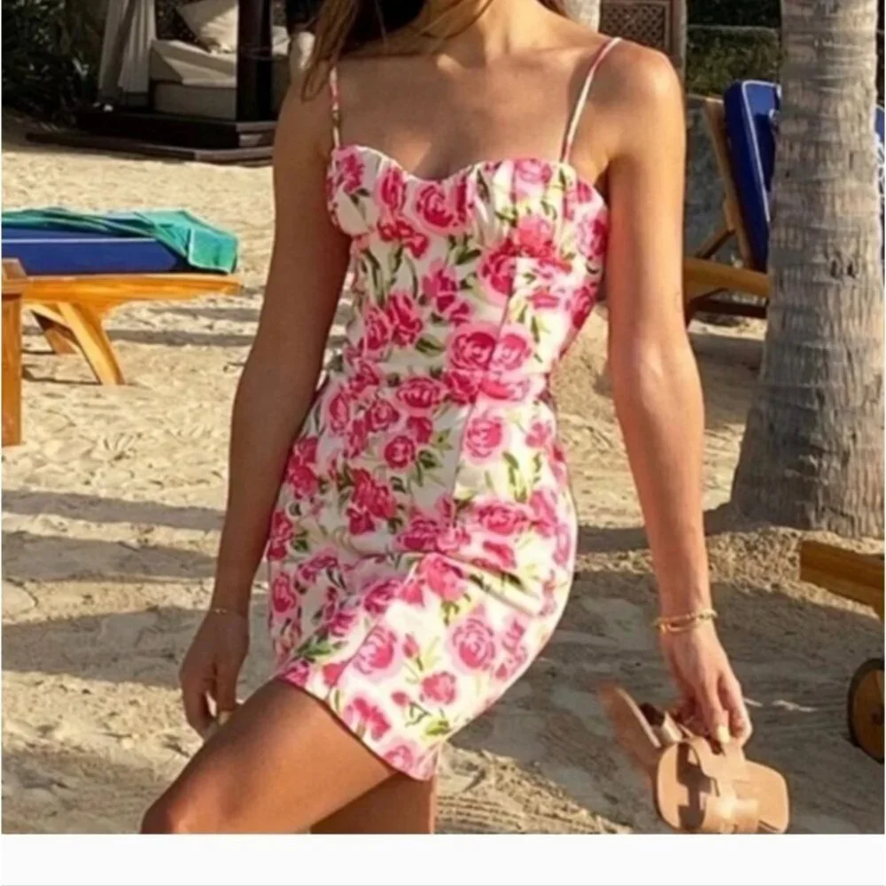 Dress Zara corset style dress with pink roses nwt - Picture 2 of 6